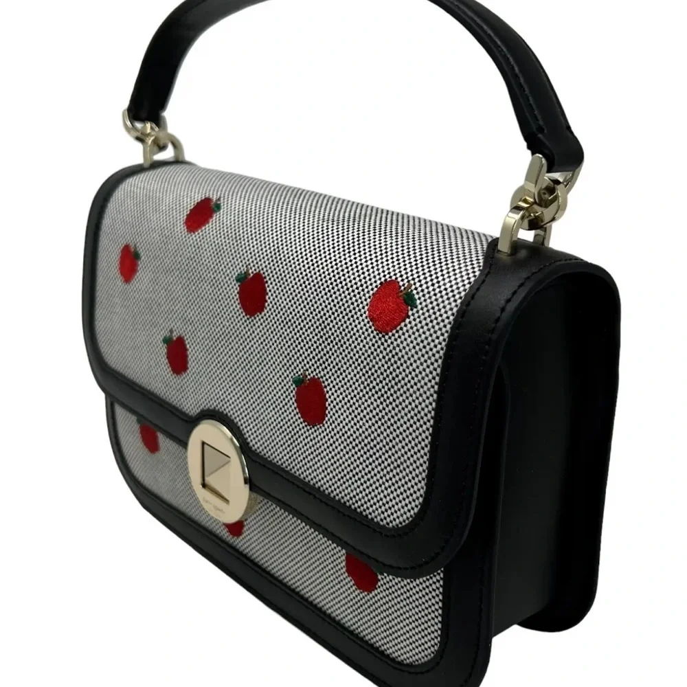 Kate Spade Audrey Embroidered Apples Canvas Flap Crossbody Bag NWT